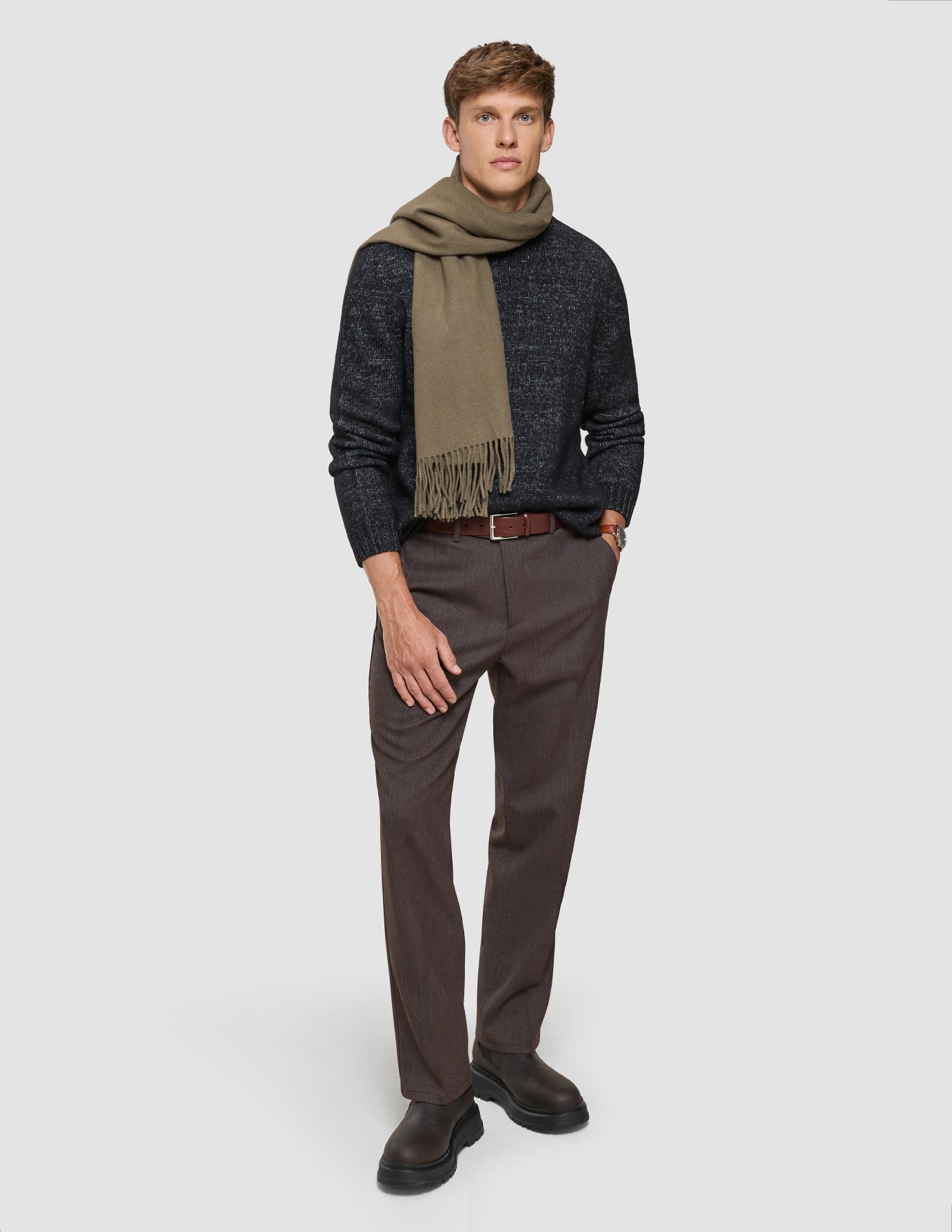 Chunky Soft Wool Knit Crewneck Charcoal Melange