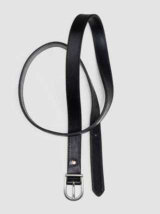 Women's Thin Leather Belt Silver Black