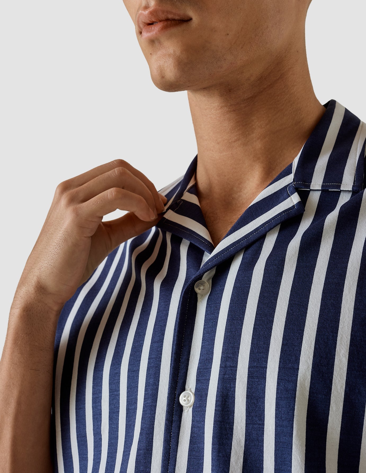 Bowling Short Sleeve Shirt Bulky Stripes Navy