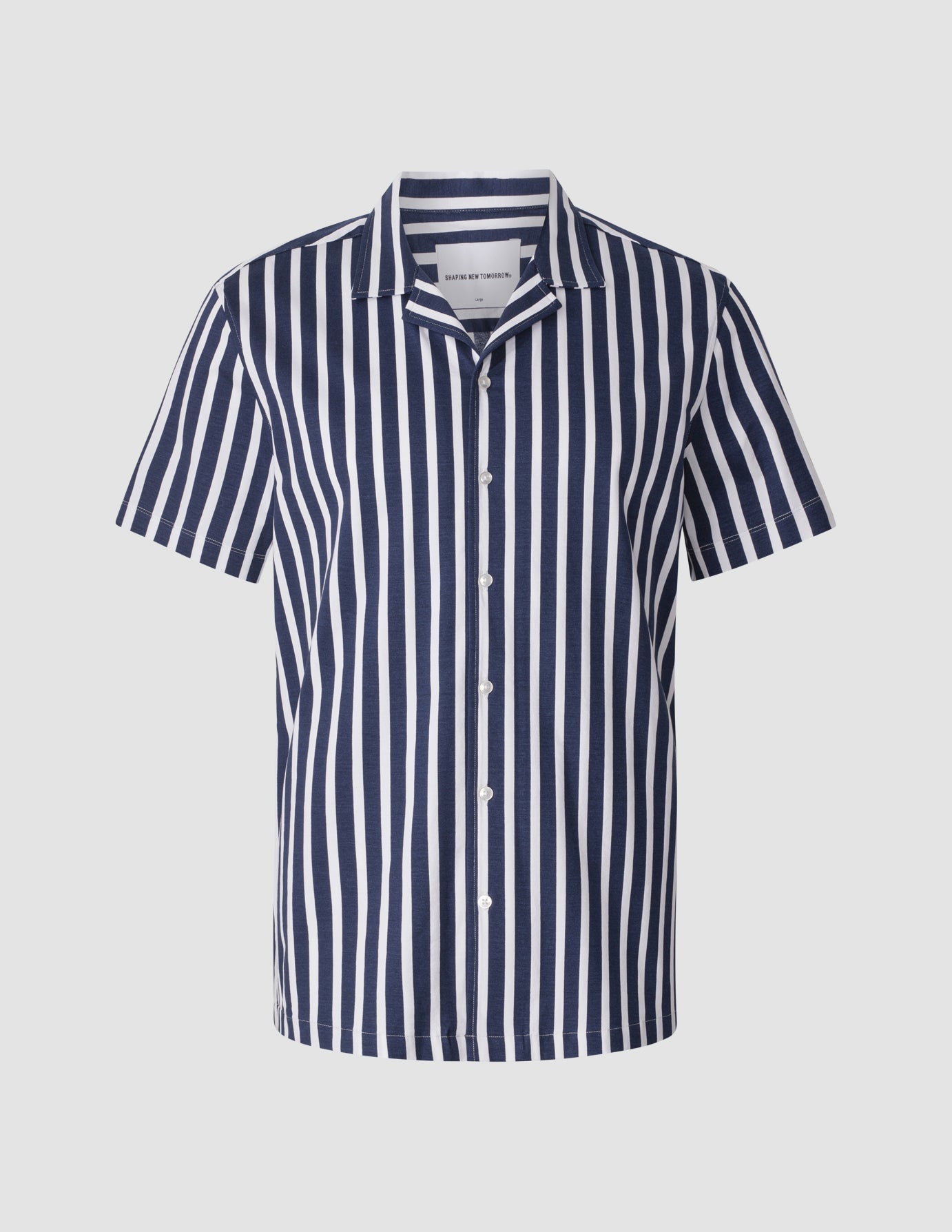 Bowling Short Sleeve Shirt Bulky Stripes Navy
