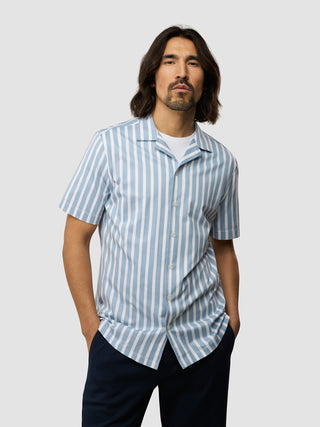 Bowling Short Sleeve Shirt Bold Stripes Light Blue