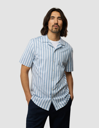 Bowling Short Sleeve Shirt Bold Stripes Light Blue
