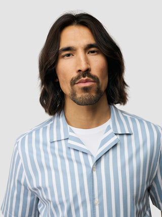 Bowling Short Sleeve Shirt Bold Stripes Light Blue