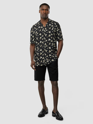 Breeze Bowling Short Sleeve Shirt Black Flowers