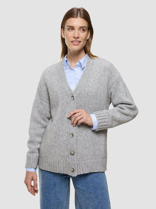 Women's Chunky Soft Wool Knit Cardigan Medium Grey Melange