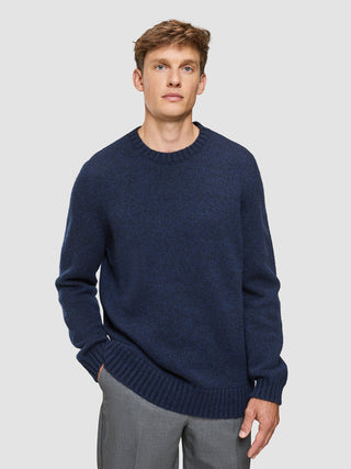 Chunky Soft Wool Knit Crewneck Dark Navy Melange