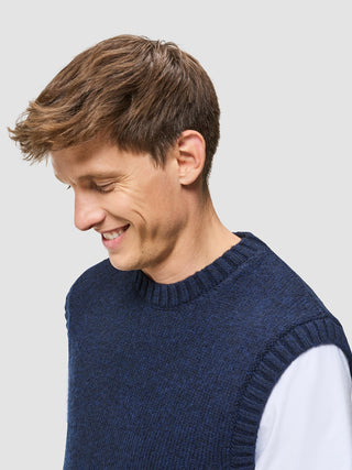 Chunky Soft Wool Knit Vest Dark Navy Melange