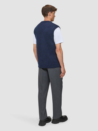 Chunky Soft Wool Knit Vest Dark Navy Melange