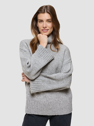 Women's Chunky Soft Wool Knit Turtleneck Medium Grey Melange