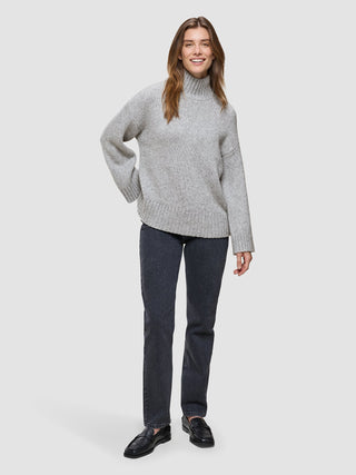 Women's Chunky Soft Wool Knit Turtleneck Medium Grey Melange