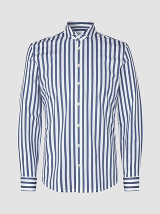 Classic Shirt Dusky Blue Stripe Regular featuring long sleeves, a non-iron finish, a spread collar, and stretch cotton fabric.