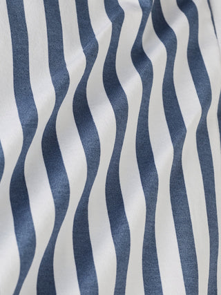 Classic Shirt Dusky Blue Stripe Regular fabric with vertical dark blue stripes in gathered folds.
