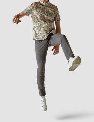 Classic Short-Sleeved Patterned Shirt Dried Leaves