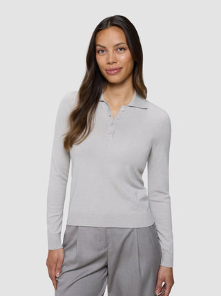Women's Elevated Knit Polo Cold Beige Melange