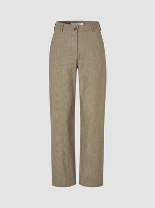 Essential Pants Straight Latte high-waisted, straight-leg trousers in a neutral, textured tone with 360° stretch.