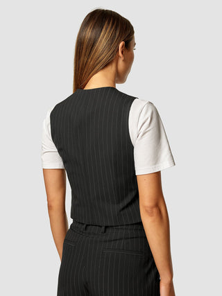 Essential Vest Short Black Silver Pinstripe