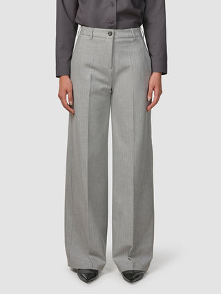 Essential Pants Wide Light Grey Pinstriped