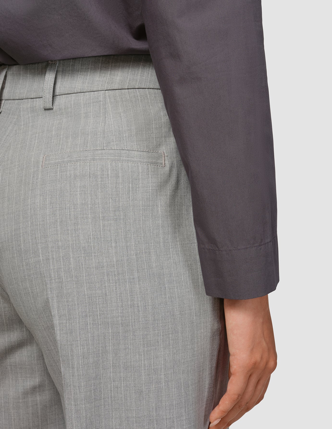 Essential Pants Wide Light Grey Pinstriped