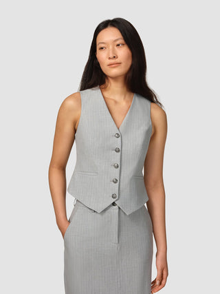 Essential Short Vest Light Grey Pinstriped