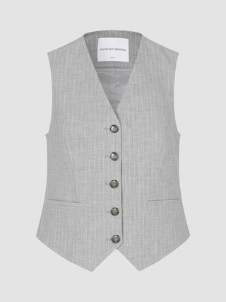 Essential Short Vest Light Grey Pinstriped