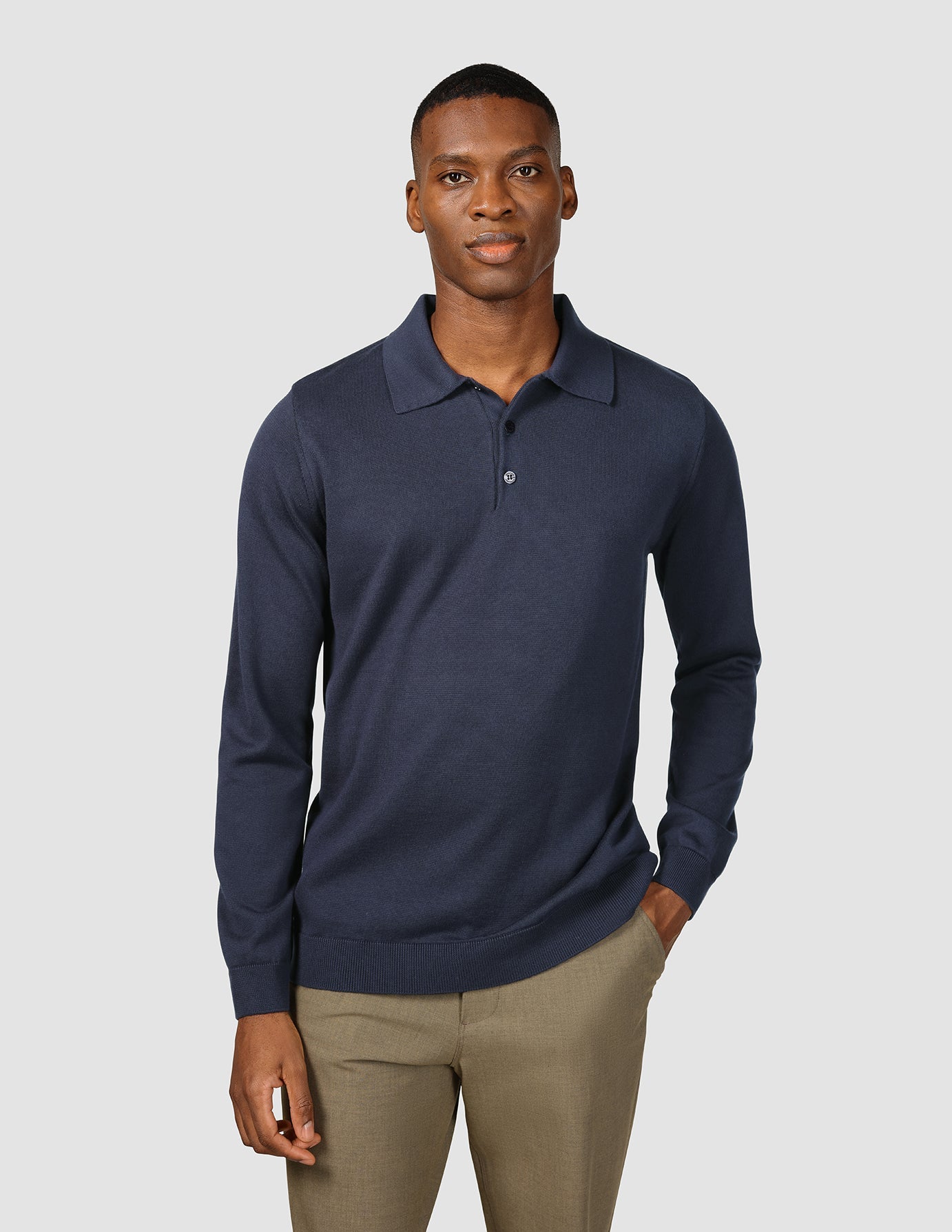 Everyday Knit Long Sleeve Polo Navy