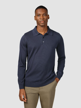 Everyday Knit Long Sleeve Polo Navy