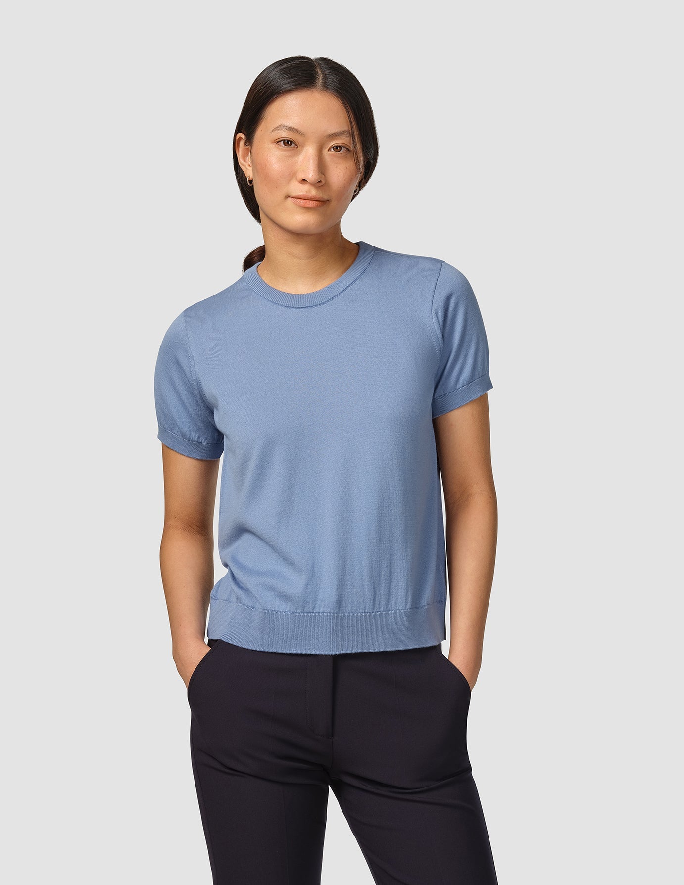 Fine Knit T-shirt Serenity Blue