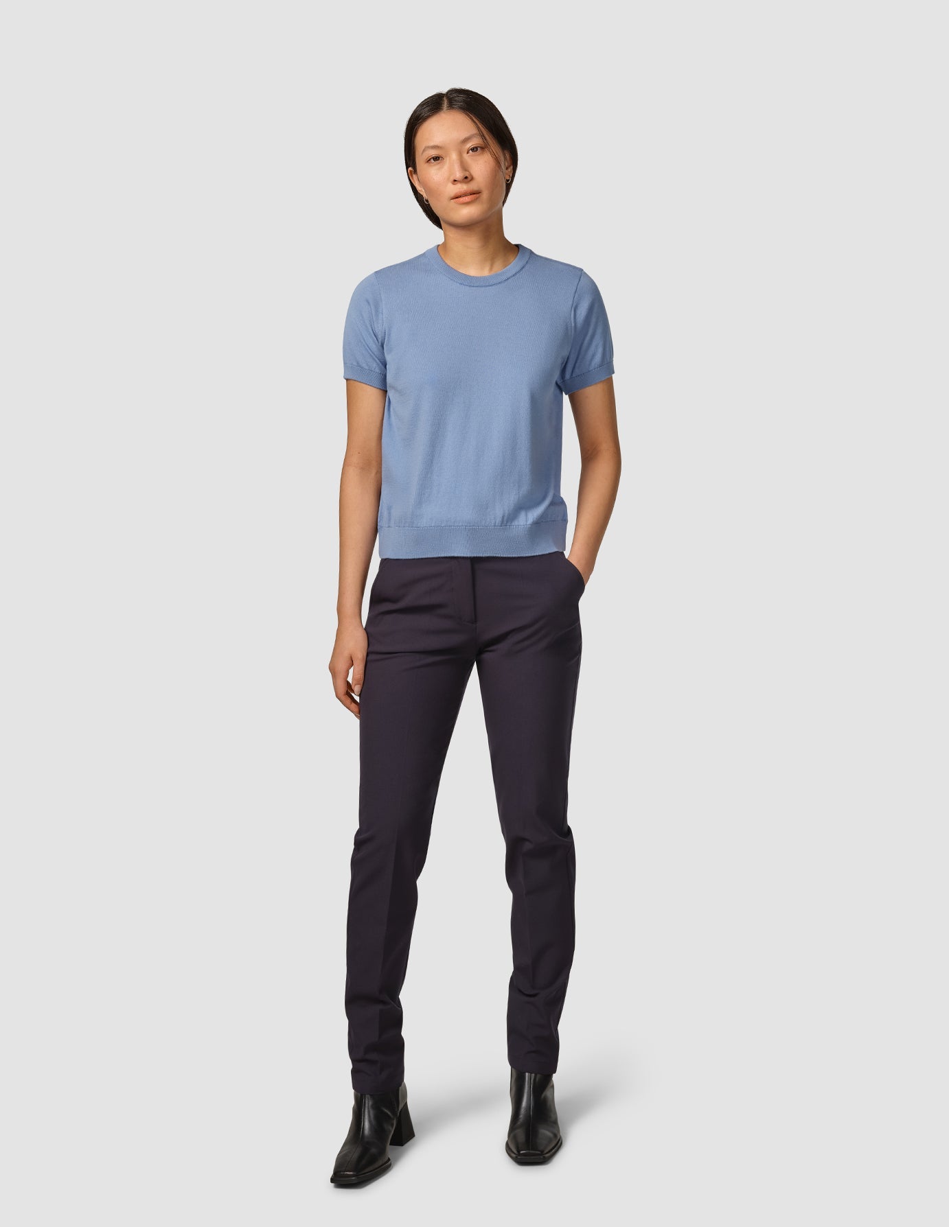 Fine Knit T-shirt Serenity Blue