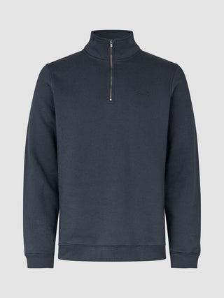 A navy blue cotton-rich long-sleeved Sweat Half Zip Dark Navy.