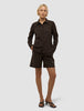 Linen Set Espresso Long Sleeved Shirt & Relaxed Shorts