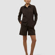 Linen Set Espresso Long Sleeved Shirt & Relaxed Shorts