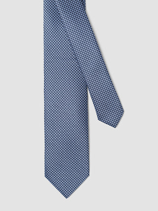 Tie Structure Shadow Black necktie with a blue Scandinavian design pattern.