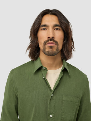 Refined Linen Long Sleeve Shirt Clover Green