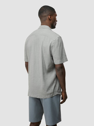 Refined Linen Bowling Short Sleeve Shirt Stone Grey
