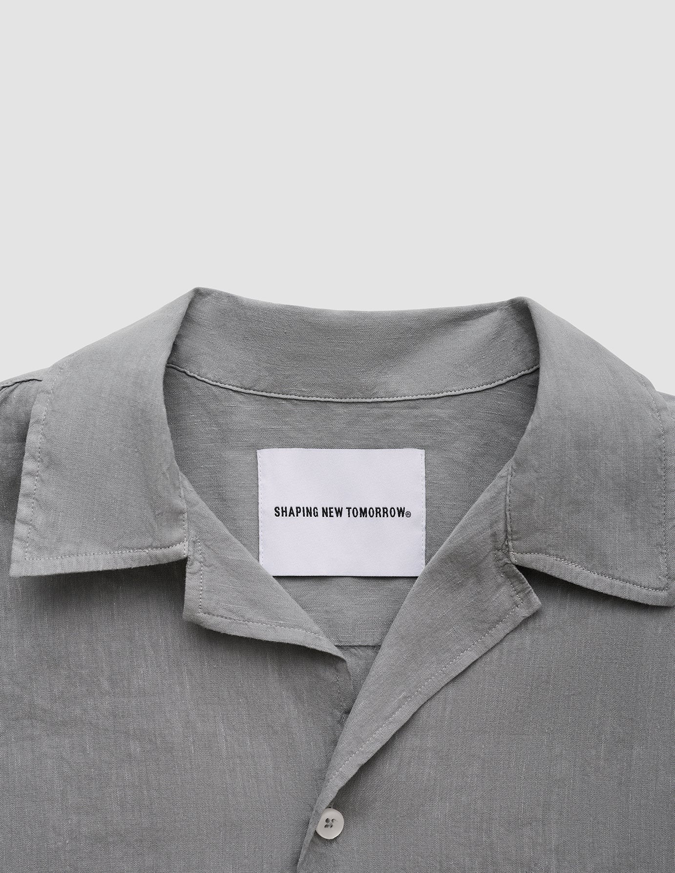 Refined Linen Bowling Short Sleeve Shirt Stone Grey