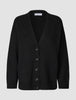 Women Chunky Soft Wool Knit Cardigan Black in a chunky knit V-neck style with front buttons and ribbed cuffs and hem.