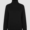 Women Chunky Soft Wool Knit Turtleneck Black chunky knit sweater featuring long sleeves and ribbed cuffs and hem.