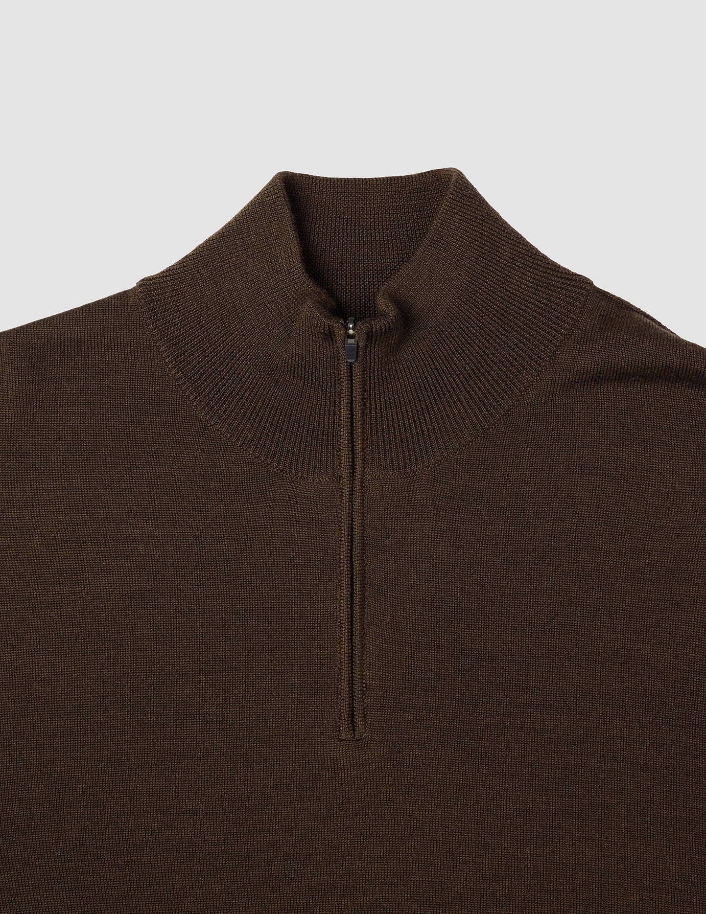 Seamless Premium Merino Knit Half Zip Saddle Brown