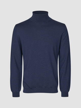 Seamless Premium Merino Knit Turtleneck Dark Navy