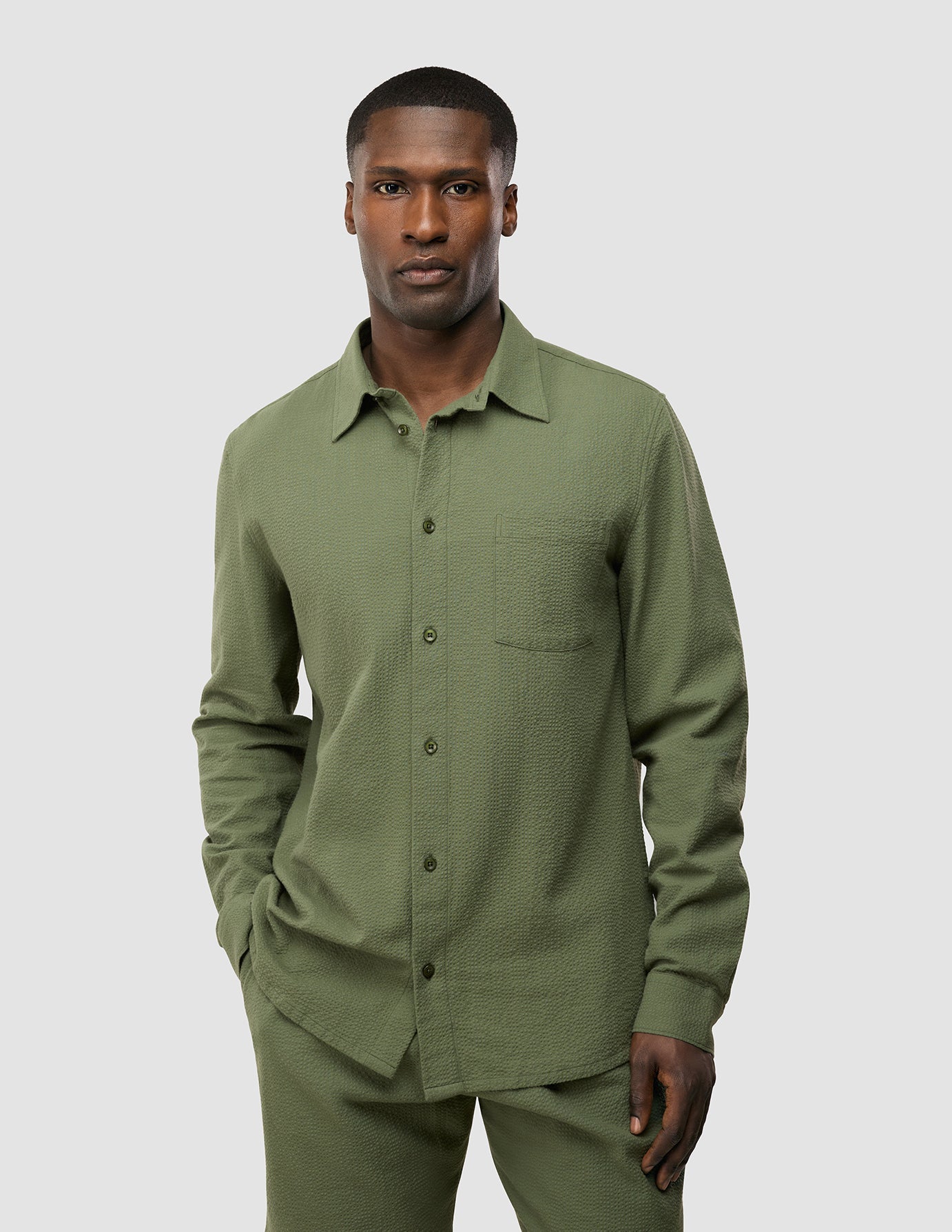 Seersucker Casual Shirt Clover Green