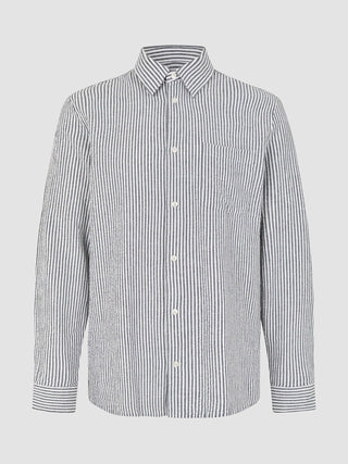 Seersucker Casual Shirt Navy Stripes