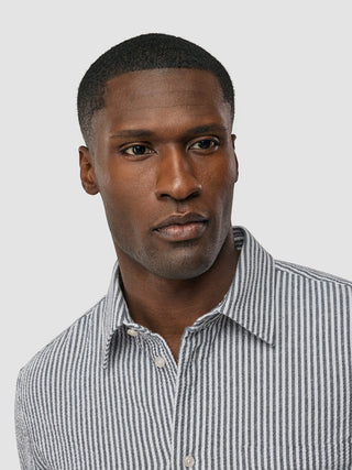 Seersucker Casual Shirt Navy Stripes