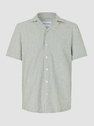 Seersucker Short Sleeve Shirt Green Stripes