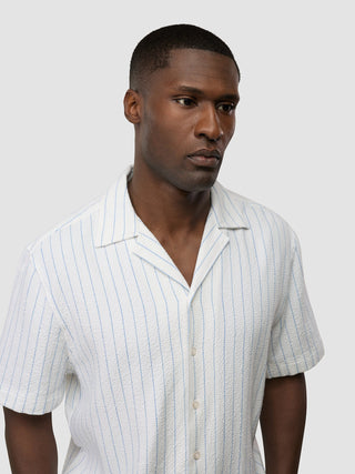 Seersucker Short Sleeve Shirt Blue Stripes