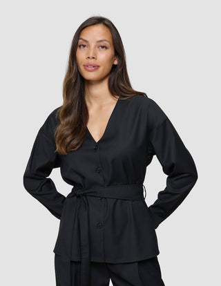 Skye Set Black Belted Overshirt Wide Pants