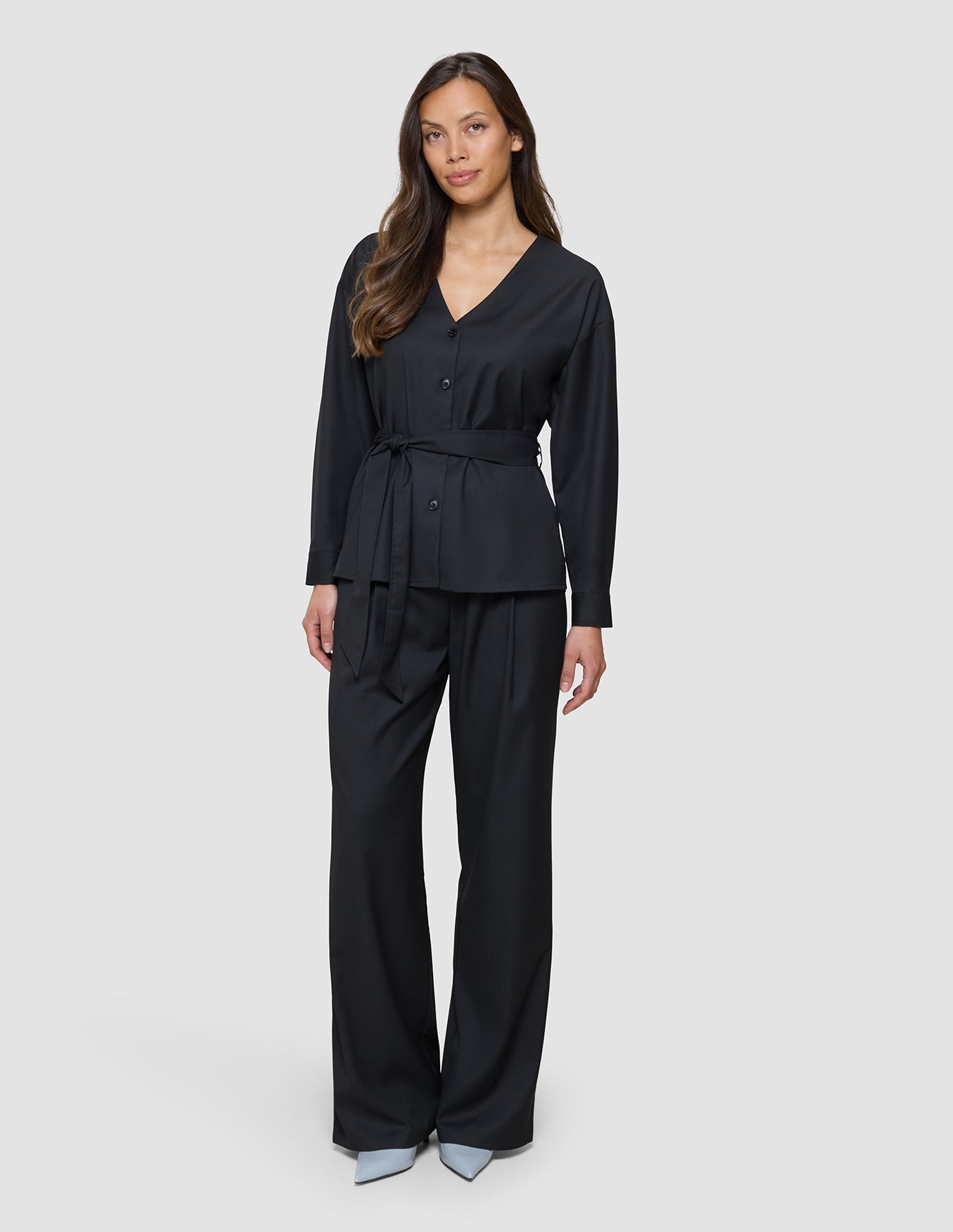 Skye Set Black Belted Overshirt Wide Pants