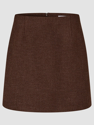 Women Sorae Short Skirt Espresso in dark brown featuring a wrinkle-resistant fabric, a visible back zipper, and a classic Scandinavian design.