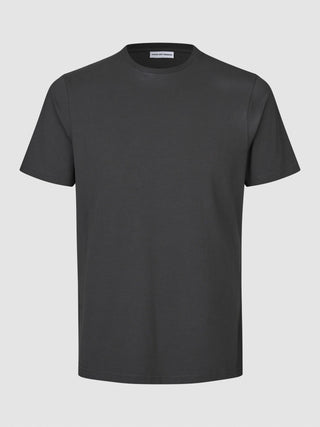 A deep grey Supima T-shirt Box Fit from Shaping New Tomorrow with 360° stretch.