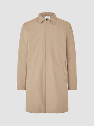 Waterproof Trench Coat Sand Grain in a Scandinavian-style single-breasted design with a classic collar and concealed button placket.