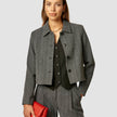 Serene Set Grey Herringbone Short Jacket & Wide Pants